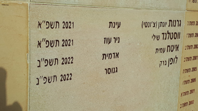 שמו של ברק לופן על קיר האנדרטה הקיבוצית